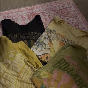 Billabong Vintage Graphic Tees in Black, Yellow, and Green